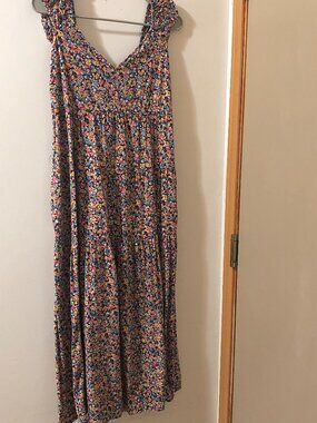 Blue Ditsy Floral Tiered Maxi Prairie Dress Size Medium